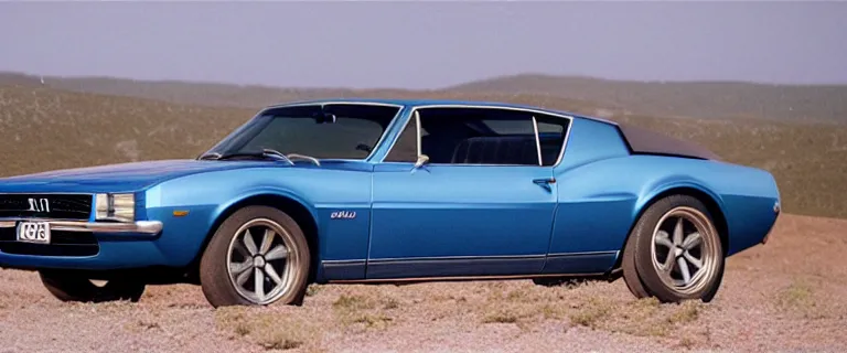 Image similar to denim blue audi camaro b 1 ( 1 9 6 7 ), establishing shot