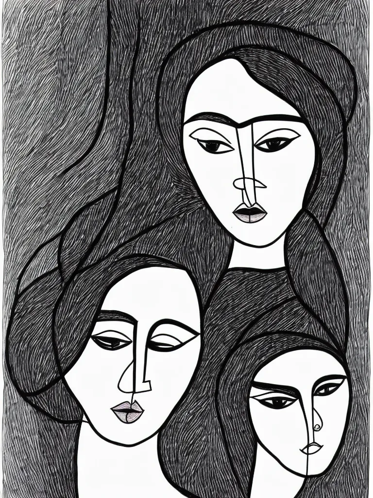 Image similar to beautiful intricate female portrait, one line drawing, bold sketch inspired by bauhaus and henri matisse.