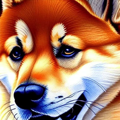 Image similar to epic professional oil painting of a shiba inu dog, epic, stunning, gorgeous, intricate detail, much wow, 4K, masterpiece