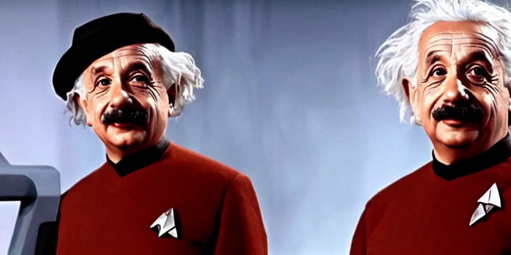 Image similar to Albert Einstein in a scene from Star Trek the original series