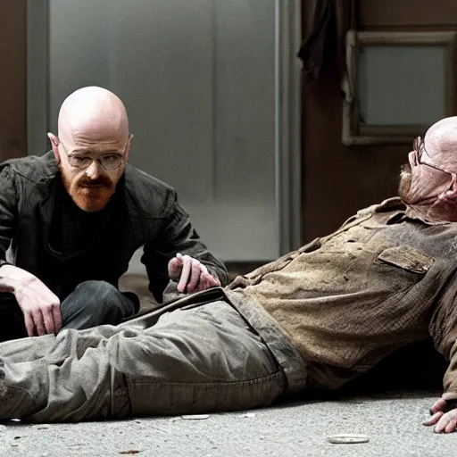 Image similar to walter white eating jesse pinkman alive in the walking dead