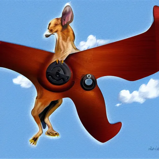 Prompt: flying dog with propeller on it's back, digital art, highly detailed