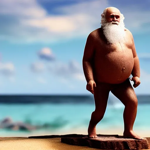 Image similar to charles darwin in a bikini realistic 4 k photograph