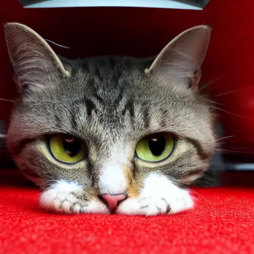 Prompt: cat sitting in the shoe, and you can see only his head, close angle, realistic