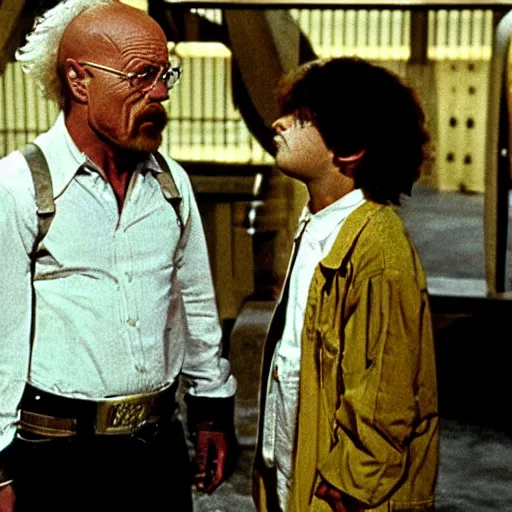 Image similar to still of walter white meeting dr. emmett brown scene, from back to the future ( 1 9 8 2 )