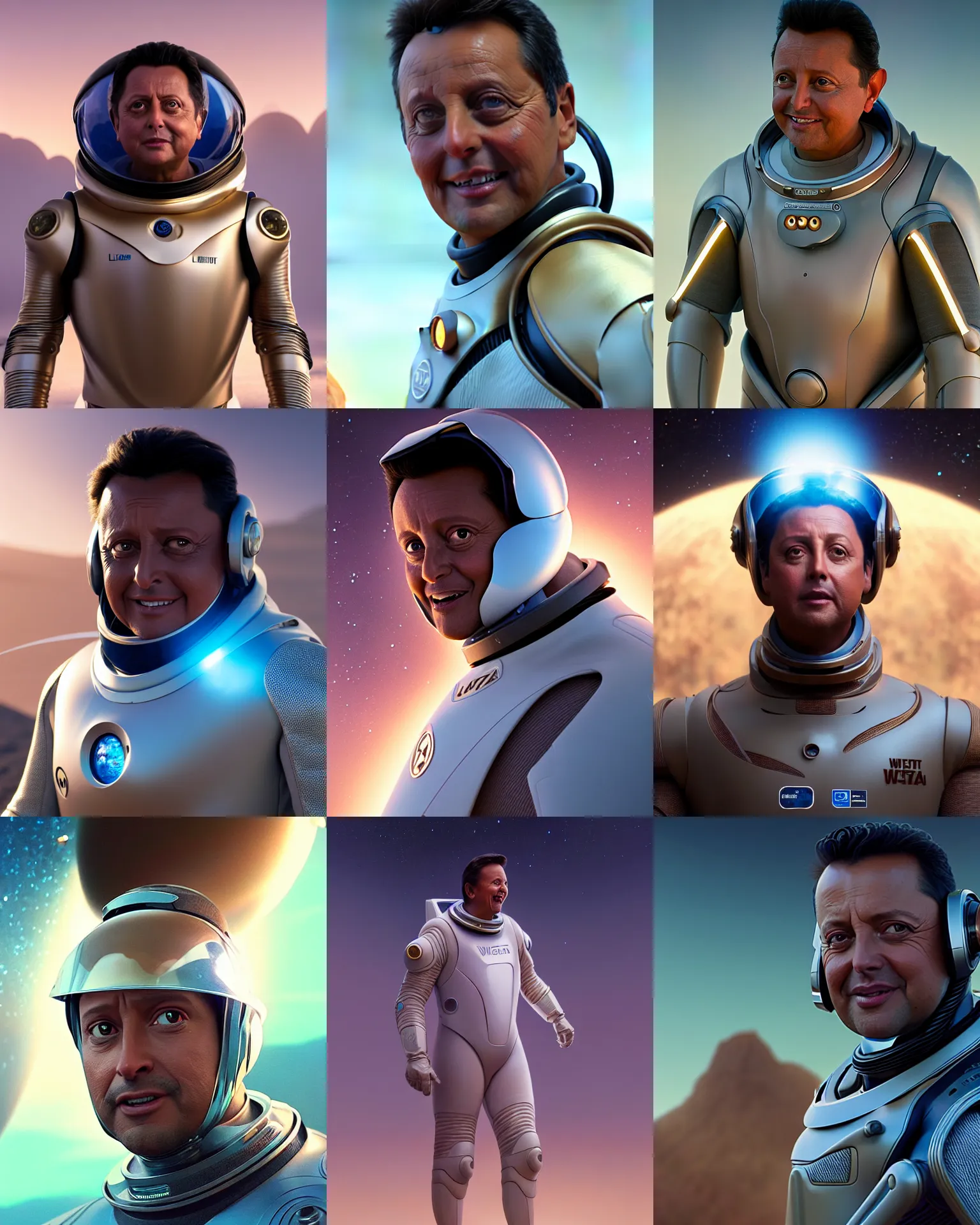 Prompt: weta disney pixar movie still portrait photo of luis miguel wearing clean glass electric sci - fi spacesuit : : by weta, greg rutkowski, wlop, ilya kuvshinov, rossdraws, artgerm, annie leibovitz, alphonse mucha, ue 5, trending on artstation, octane, volumetric lighting : :