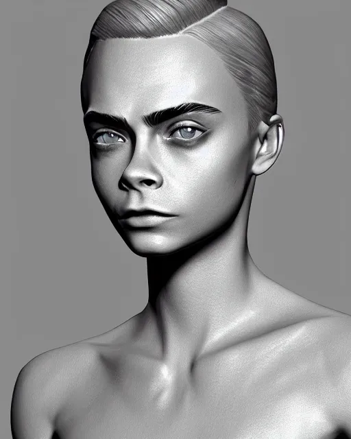 Image similar to highly detailed 3d render of cara delevingne work in progress cgsociety zbrush, 3d coat, substance