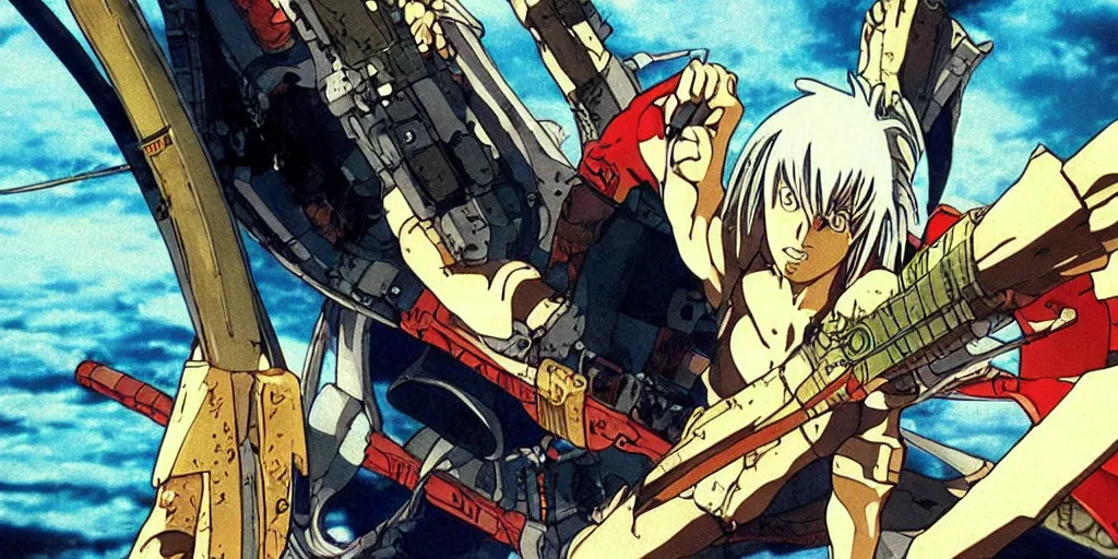 Image similar to “still frame of Sephiroth in 1988 anime film Akira by Katsuhiro Otomo, screenshot, color”