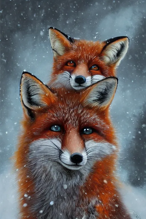 Prompt: a furious fox wizard, snowy background, oil on canvas, intricate, portrait, 8k highly professionally detailed, HDR, wizard hat, CGsociety
