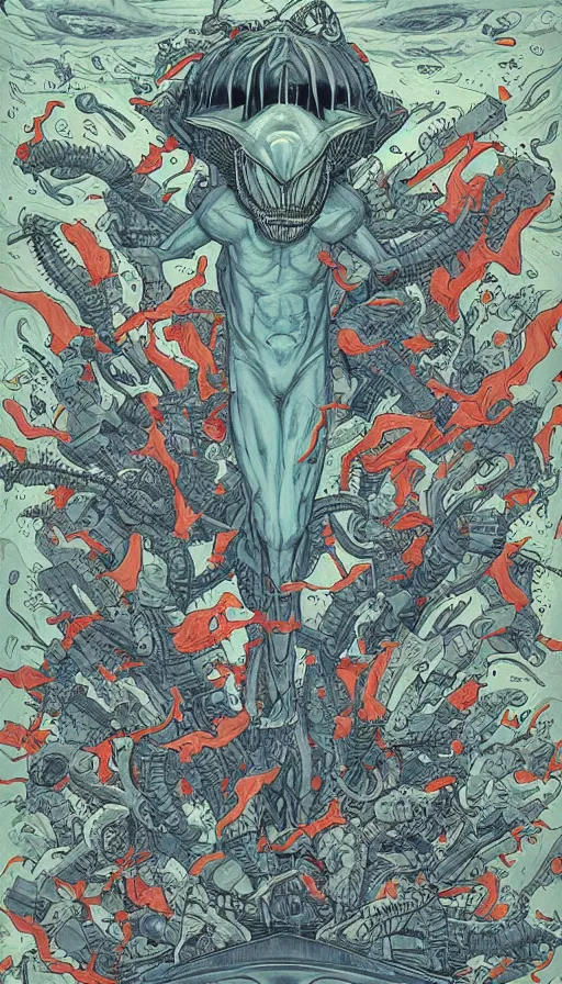 Image similar to alien invasion attacking earth the end of the world, by james jean,