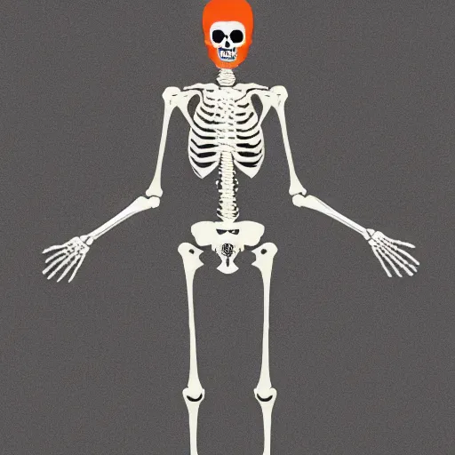 Image similar to a skeleton. his hands looks like traffic - cones