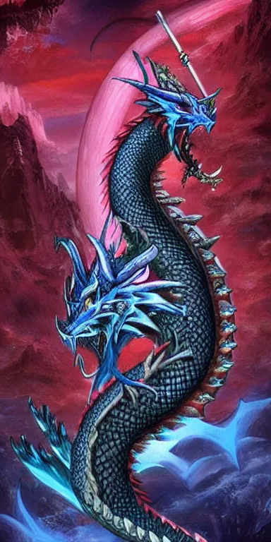 Image similar to draconic staff, dragon staff,((((((((((((((dragon head))))))))))))))) on top of the staff, ((((dragon head)))) on top of the magic staff!!!!!!!!!!, glowing draconic staff, epic fantasy style art, fantasy epic digital art, epic fantasy weapon art, hearthstone style art