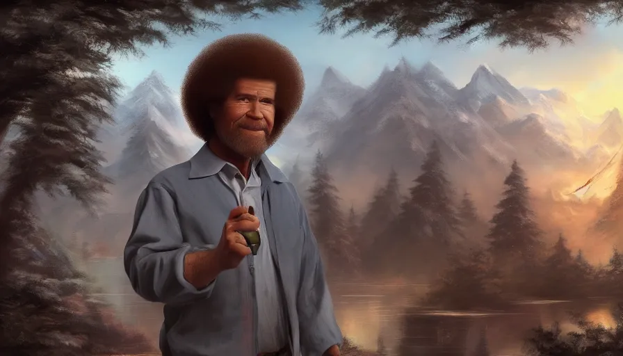 Image similar to Bob Ross is an angel, hyperdetailed, artstation, cgsociety, 8k