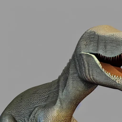 Image similar to anthropomorphic dinosaur sitting in front of computer, vray, 5 5 mm