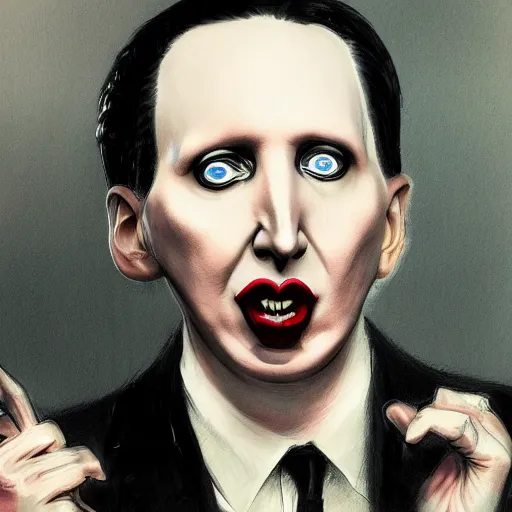 Image similar to realism sketch of marilyn manson as president of the united states, in the style of greg rutkowski, amazing detail