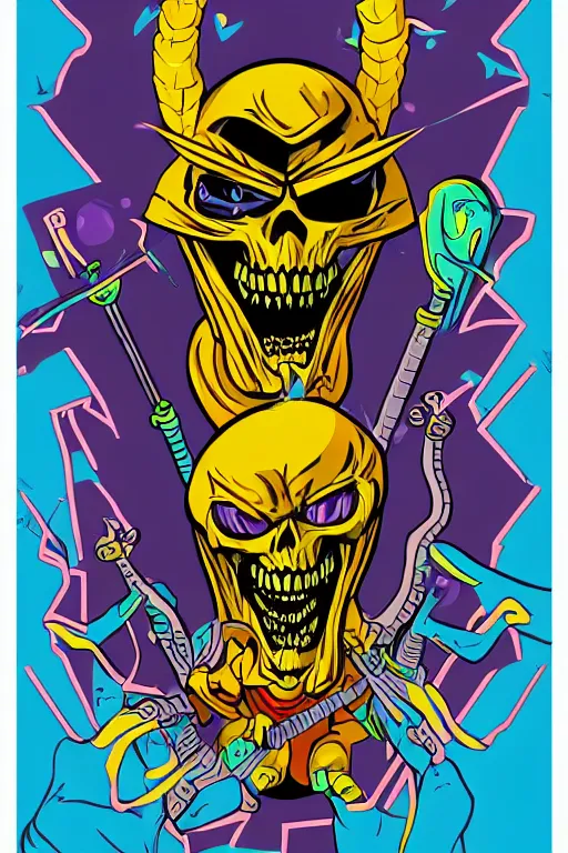 Image similar to rockstar skeletor, art by brian miller, sticker, colorful, illustration, highly detailed, simple, smooth and clean vector curves, no jagged lines, vector art, smooth