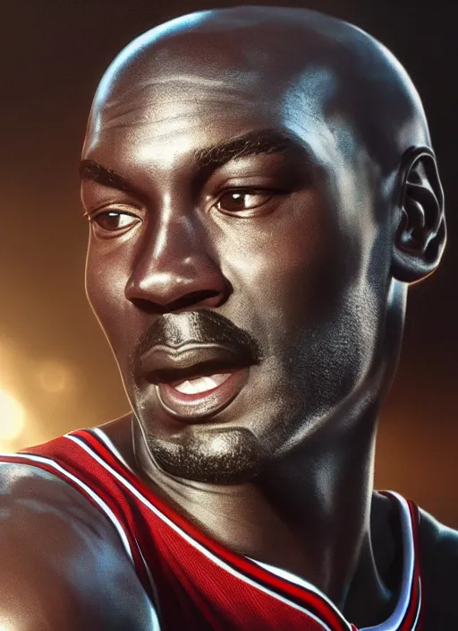 Prompt: portrait of michael jordan, beautiful, elegant, cinematic lighting, ray - tracing, photorealistic, cgi, hyper - realistic, concept art, octane render, detailed and intricate environment, 4 k, artstation trending, behance, by digic pictures