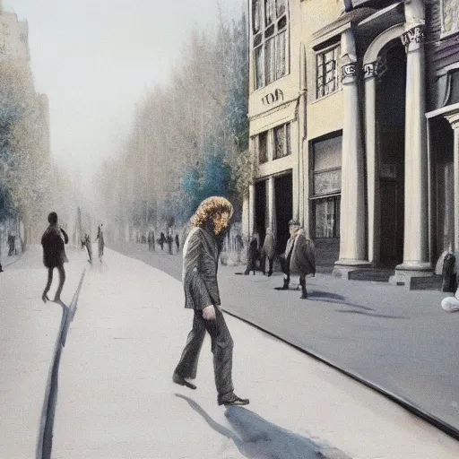 Image similar to john lennon walking down the street, hd, 4 k, high resolution, intricate detail, realistic