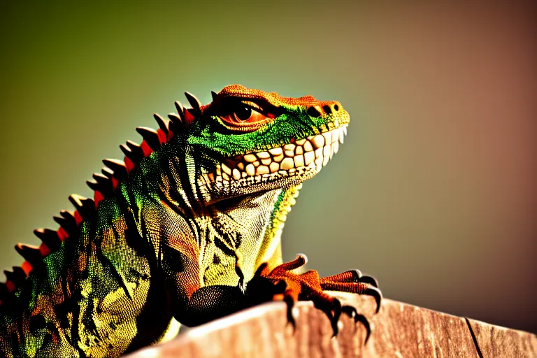 Prompt: angry lizard looking at the lens, full face, professional shooting, nation geographic style, many details, high quality, 8 k