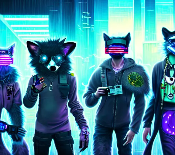 Image similar to high - resolution photograph from a cyberpunk era furry fandom convention ( midwest furfest 2 0 4 7 ), taking place after the genetic revolution and quantum singularity. photorealistic.