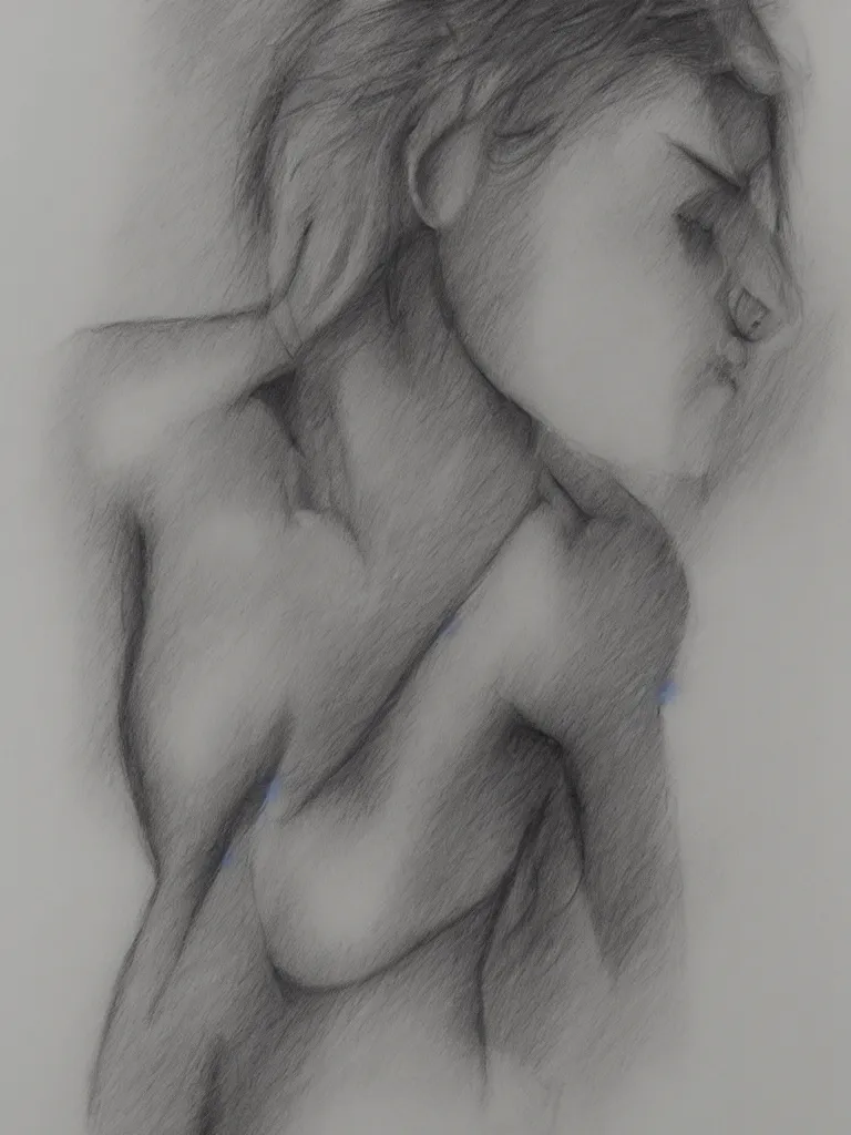 Image similar to geometric sketch of woman, detailed, charcoal on paper,