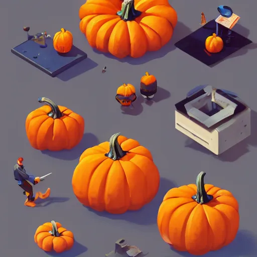 Prompt: isometric prop pumpkins items, video game prop design, 2 d game fanart behance hd by jesper ejsing, by rhads, makoto shinkai and lois van baarle, ilya kuvshinov, rossdraws global illumination