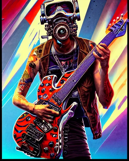 Prompt: a portrait of an anthropomorphic cyberpunk turtle shredding an electric guitar by sandra chevrier, by jon foster, detailed render, tape deck, epic composition, cybernetics, 4 k realistic, cryengine, realistic shaded lighting, sharp focus, masterpiece, by enki bilal