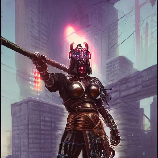 Image similar to cyberpunk viking helmet mask warrior goddess robot ninja fantasy, art gta 5 cover, official fanart behance hd artstation by jesper ejsing, by rhads, makoto shinkai and lois van baarle, ilya kuvshinov, ossdraws