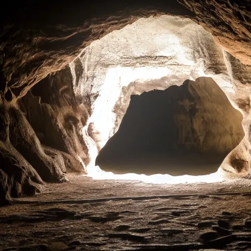 Prompt: perfectly smooth geometric plastic door cut into a cave, cenotes