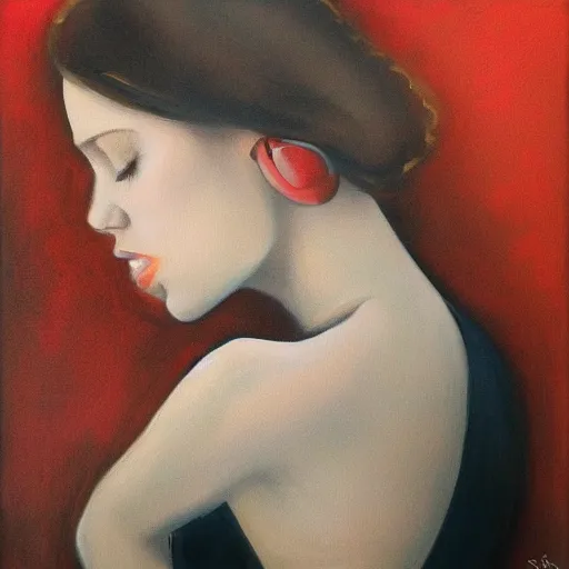 Image similar to a beautiful woman listening to music by Anna Nikonova