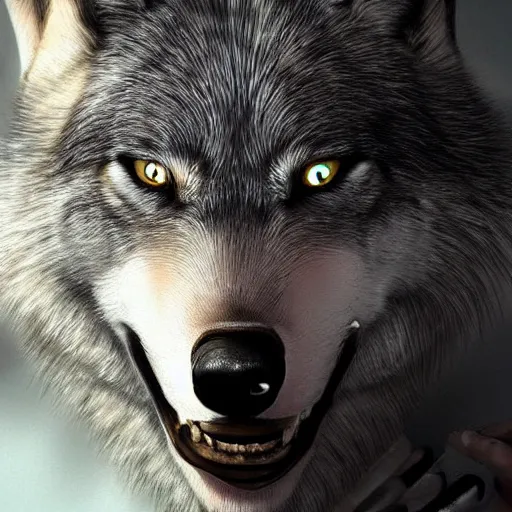 Image similar to a wolf with human hands and bunny ears trending on artstation deviantart pinterest photorealistic hd 8 k highlights and shadow detailed high resolution