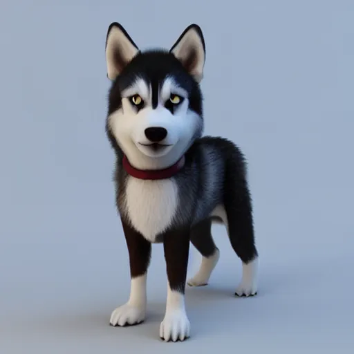 Image similar to a cute husky, 3 d render, octane render, houdini, blender, unreal engine 5