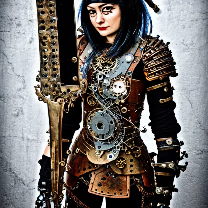 Image similar to full body photograph of a real - life very beautiful clockpunk warrior. extremely detailed. dslr. 8 5 mm.