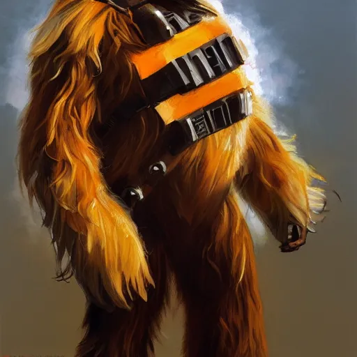 Image similar to greg manchess portrait painting of chewbacca as overwatch character, medium shot, asymmetrical, profile picture, organic painting, sunny day, matte painting, bold shapes, hard edges, street art, trending on artstation, by huang guangjian and gil elvgren and sachin teng