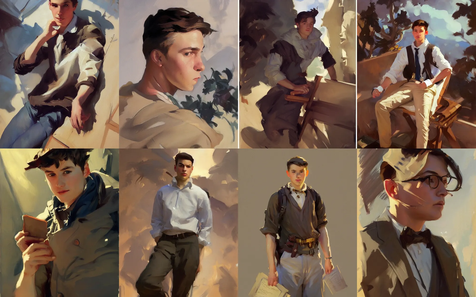 Prompt: portrait of teenage traveler greg manchess painting by by sargent and leyendecker, d & d, fantasy, medium shot, asymmetrical, intricate, elegant, matte painting, illustration, hearthstone, by greg rutkowski, by greg tocchini, by james gilleard, by joe fenton