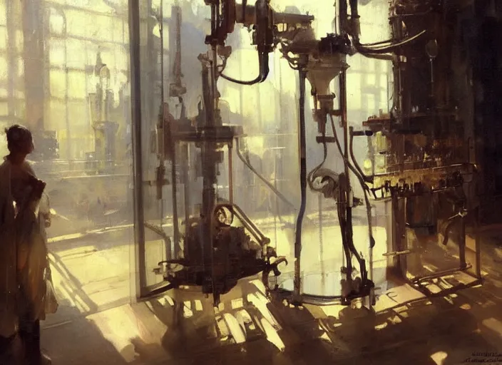 Prompt: translucent material robot, oil painting of glass machine, glass refraction, art by anders zorn, wonderful masterpiece by greg rutkowski, beautiful cinematic light, american romanticism by greg manchess