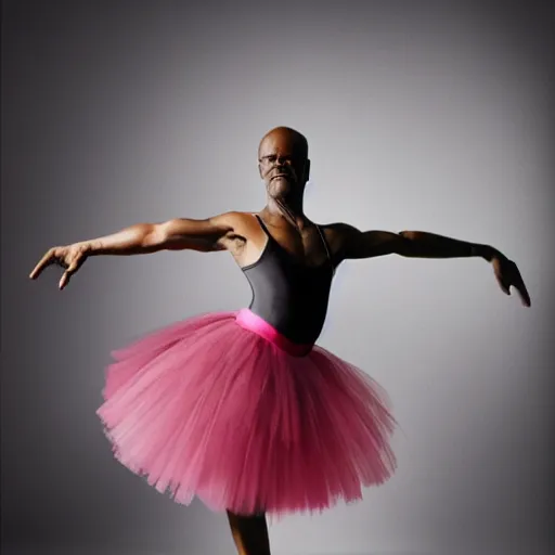 Image similar to Samuel L. Jackson as a ballerina, dancing gracefully, 4k, high details, studio lighting