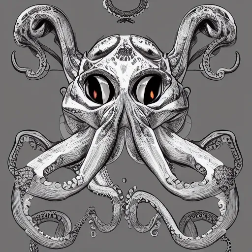 Image similar to a hybrid between a cat and an octopus, digital art, artstation, very detailed, intrincate details, beautiful art.