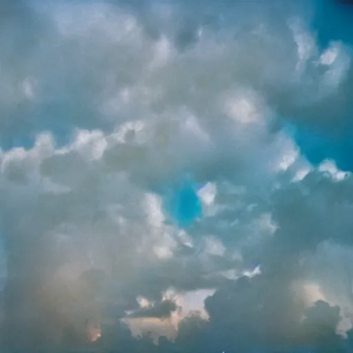 Prompt: film photography of several 4g mobile phone towers amongst colourful clouds by Kim Keever, low shutter speed, 35mm