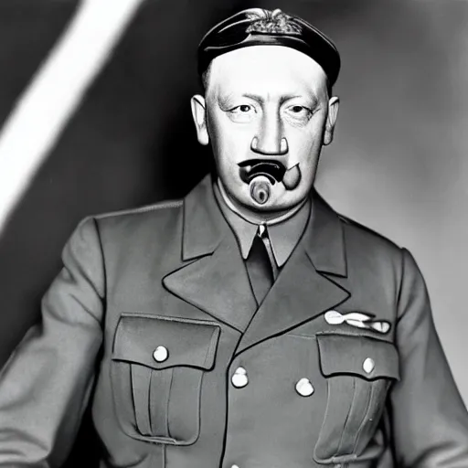 Image similar to a hyper realistic colorized photo of hitler with the gun in his mouth, close - up shot