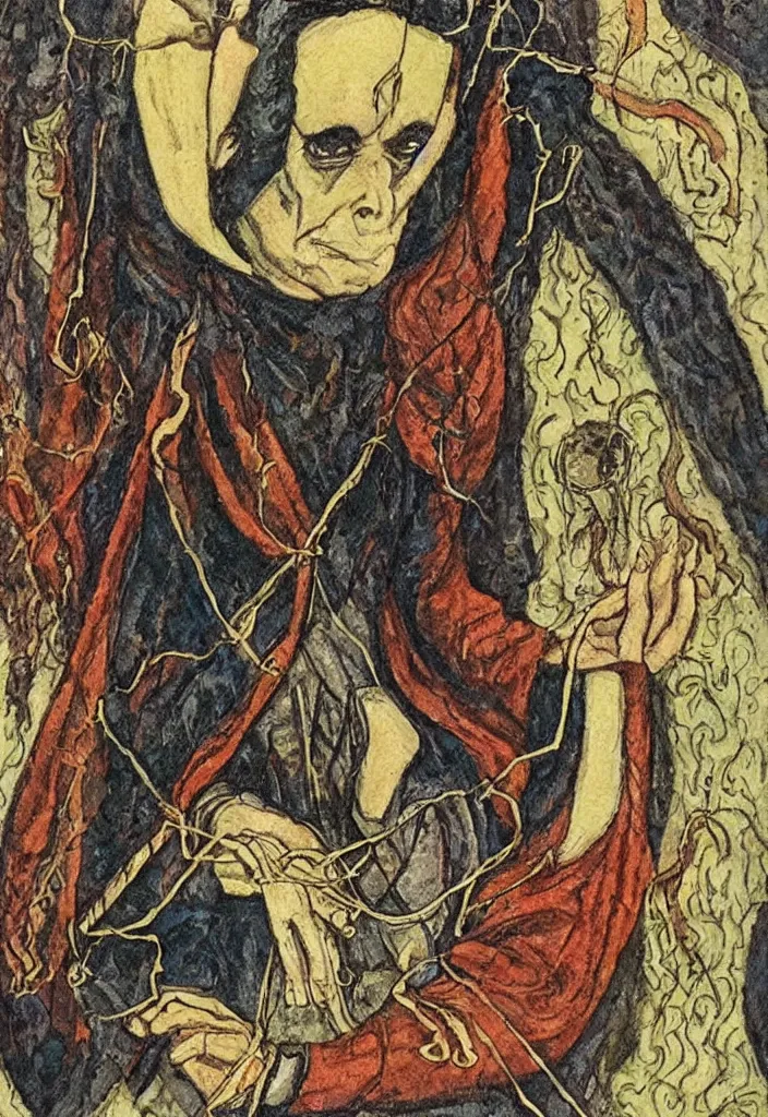 Prompt: Yoshua Bengio on the Tarot Hermit card. Illustration by Pamela Colman Smith