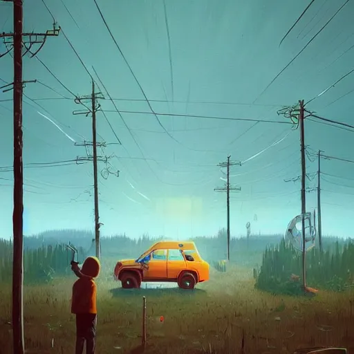 Image similar to painting by simon stalenhag