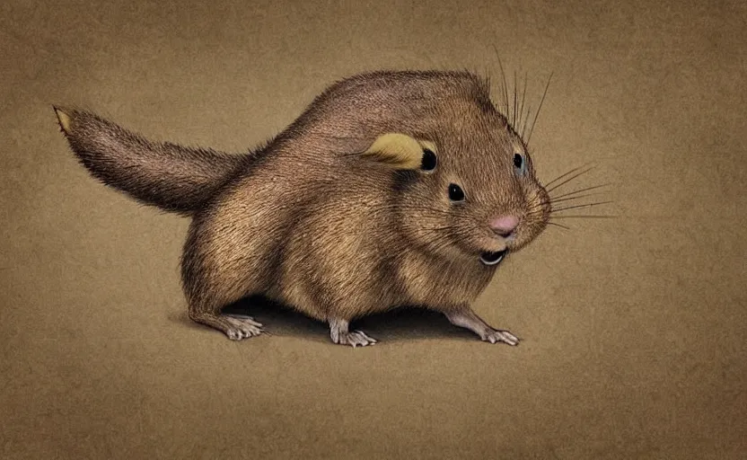 Prompt: ancient rodent ancestor of Pikachu, scientific illustration, fossil reconstruction