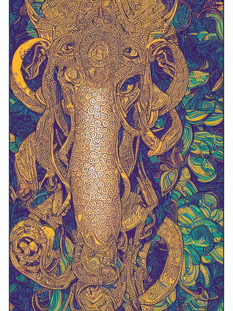 Prompt: portrait of ganesha art by victo ngai sticker, colorful, illustration, highly detailed, simple, smooth and clean vector curves, no jagged lines, vector art, smooth