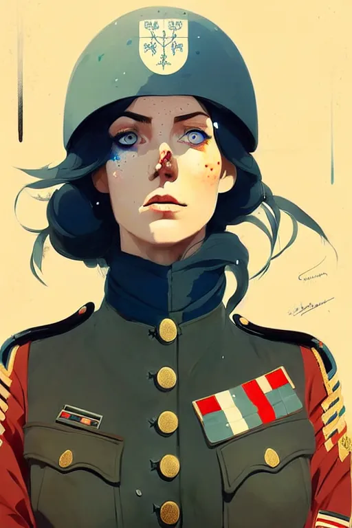 Image similar to a ultradetailed beautiful panting of a beautiful nordic woman in a world war 1 uniform, blue eyes, by conrad roset, greg rutkowski and makoto shinkai, trending on artstation