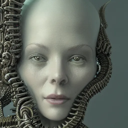 Image similar to a highly detailed photographic portrait of a human, biomechanical sculpture, mandelbrot fractal, intricate, elegant, ornate, elegant, luxurious, beautifully lit, ray traced, octane 3D render in the style of Gerald Brom and James Gurney