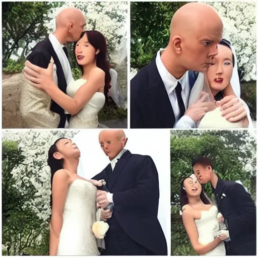 Image similar to saitama one punch man instagram couple's wedding photo shoot, perfect faces