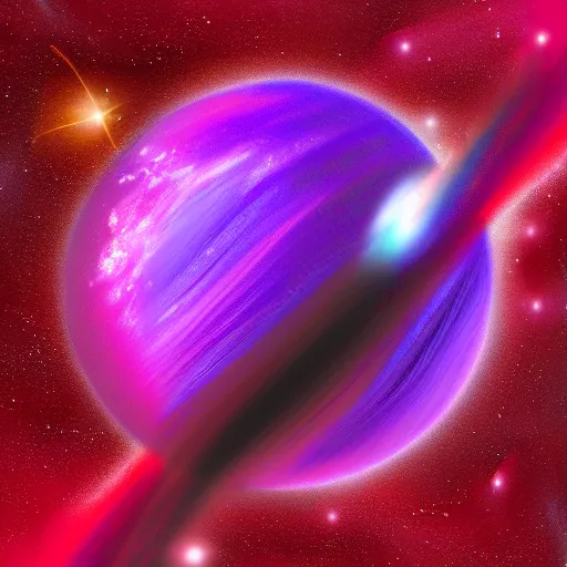 Image similar to digital brush stroke painting of planet in space, red, purple, pink.