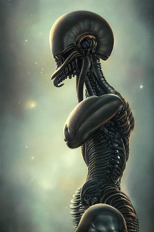 Image similar to a beautiful ultradetailed vintage photo of a xenomorph, by tom bagshaw and anna dittman, portrait, 2 4 mm lens, golden ratio composition, detailed face, studio photography, very detailed, humanoids, industrial robots, artstation, 8 k, highly coherent