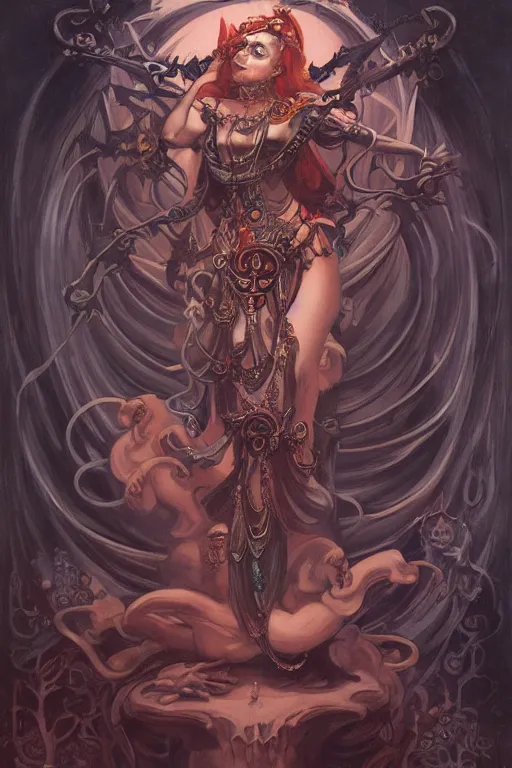 Prompt: Kali goddess of death by Peter Mohrbacher in the style of Gaston Bussière, Art Nouveau